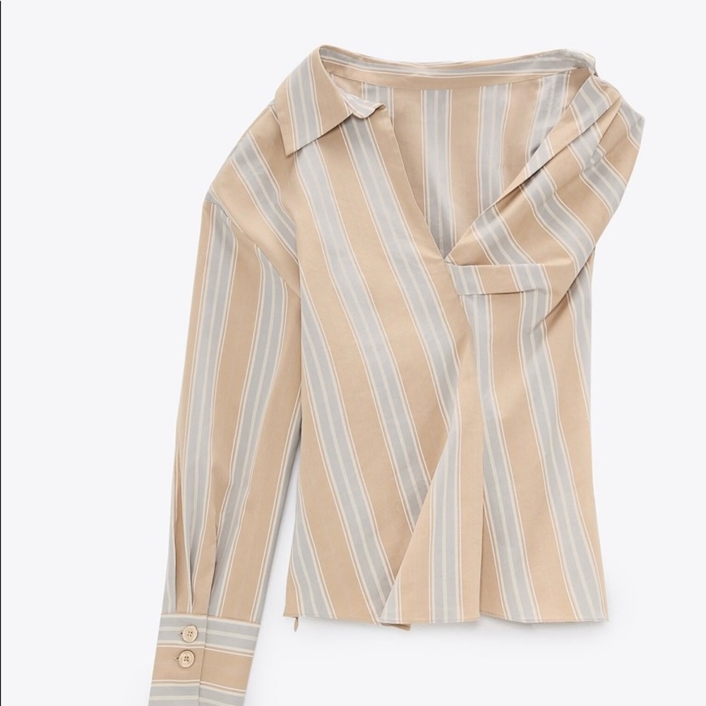 NWT Zara Striped one shoulder asymmetrical blouse top| zara printed shirt - Picture 7 of 10